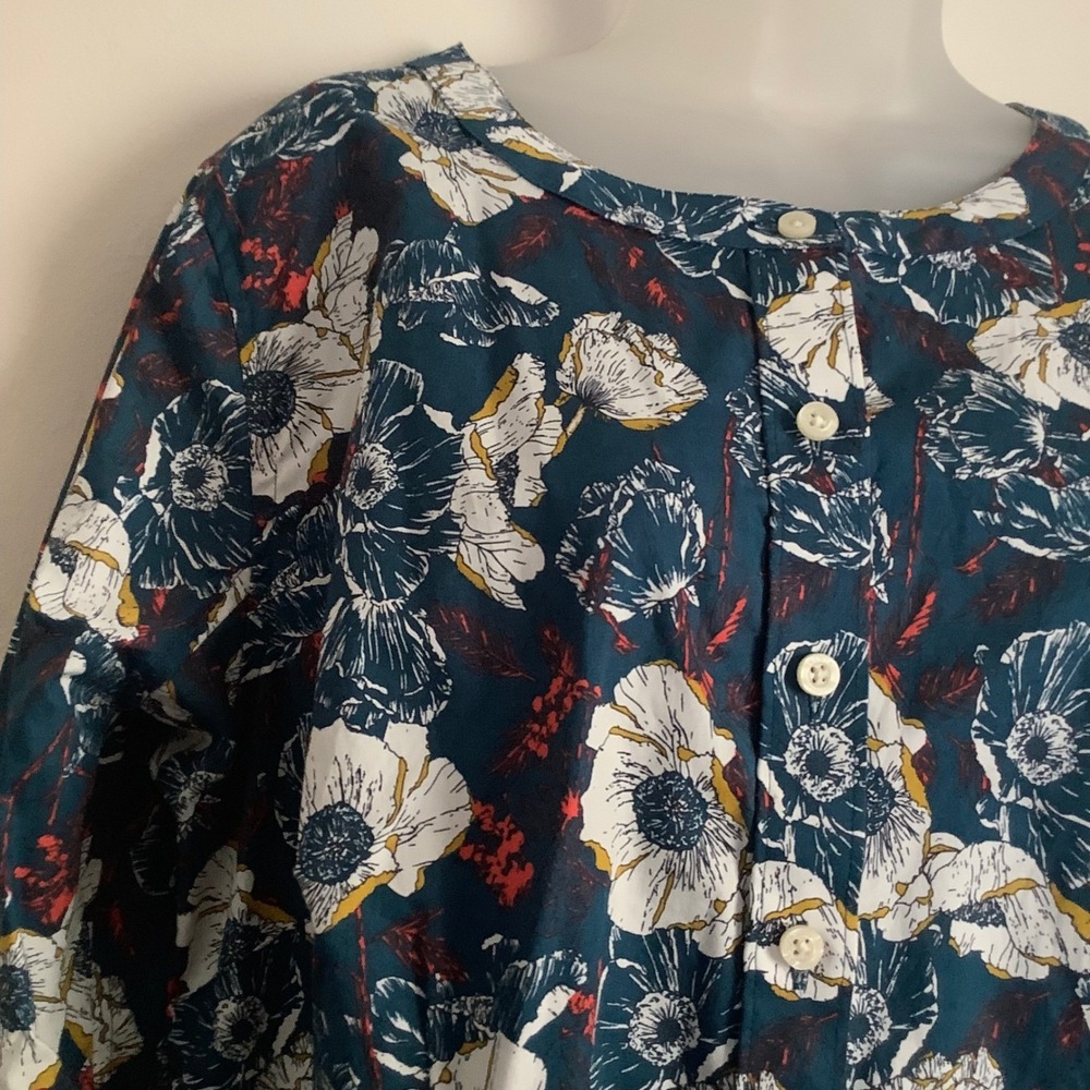 Duluth‎ Trading Co Womens Floral Poppy Button Front Tunic Top Teal Blue Large - Picture 3 of 15
